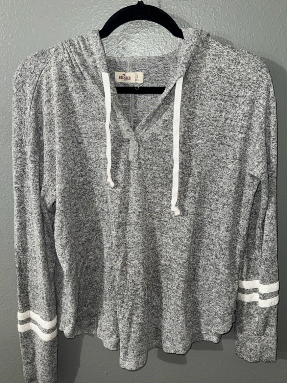 Hollister Gray Marled Hoodie with White Drawstrings